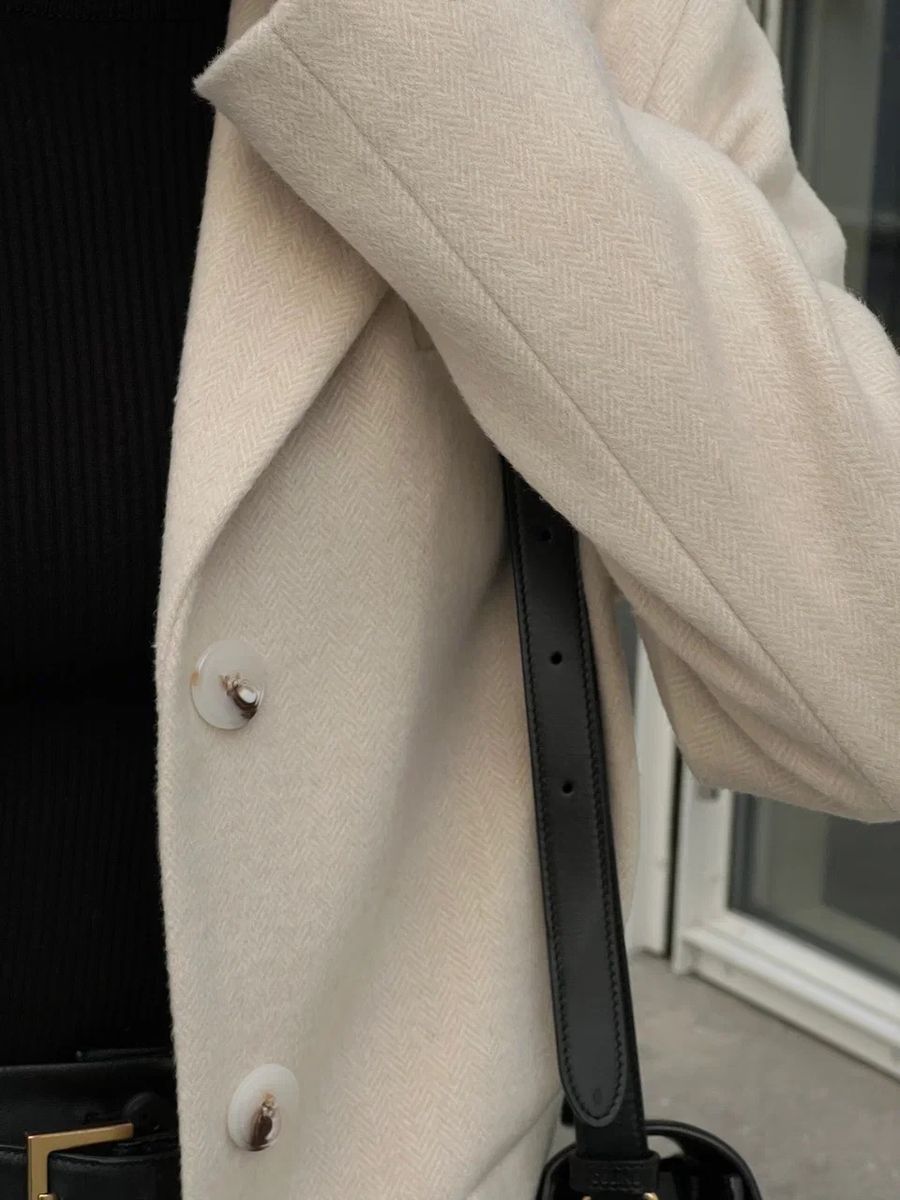 Пальто из смесовой шерсти укороченное в бежевую елочку