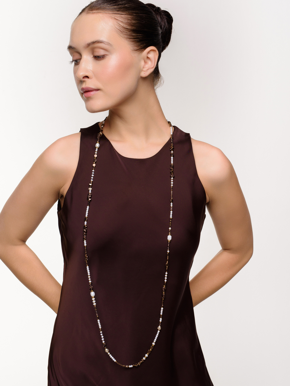 Сотуар "Extra Long Hematite Pearl" Gold