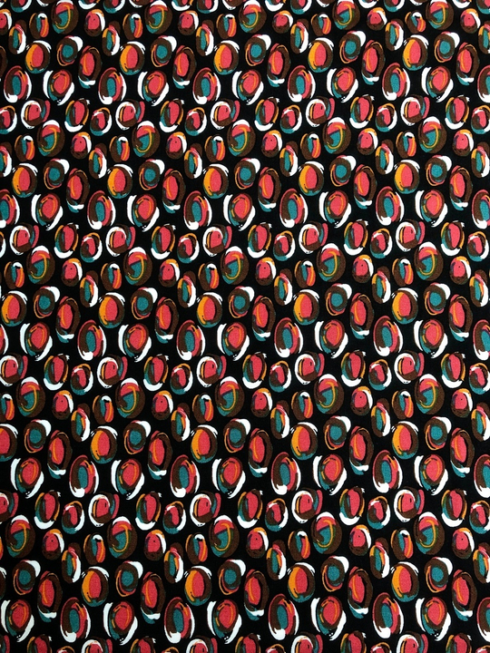 штапель принт овал теракот/коричневый/зеленый на черном D38C1