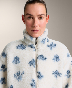 Oysho Куртка из искусственной овчины с цветочным принтом, голубой