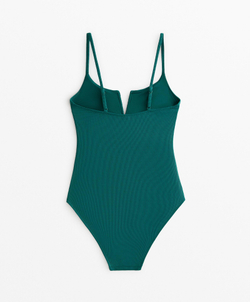 OYSHO Купальник Piqué с V-образным вырезом, зеленый