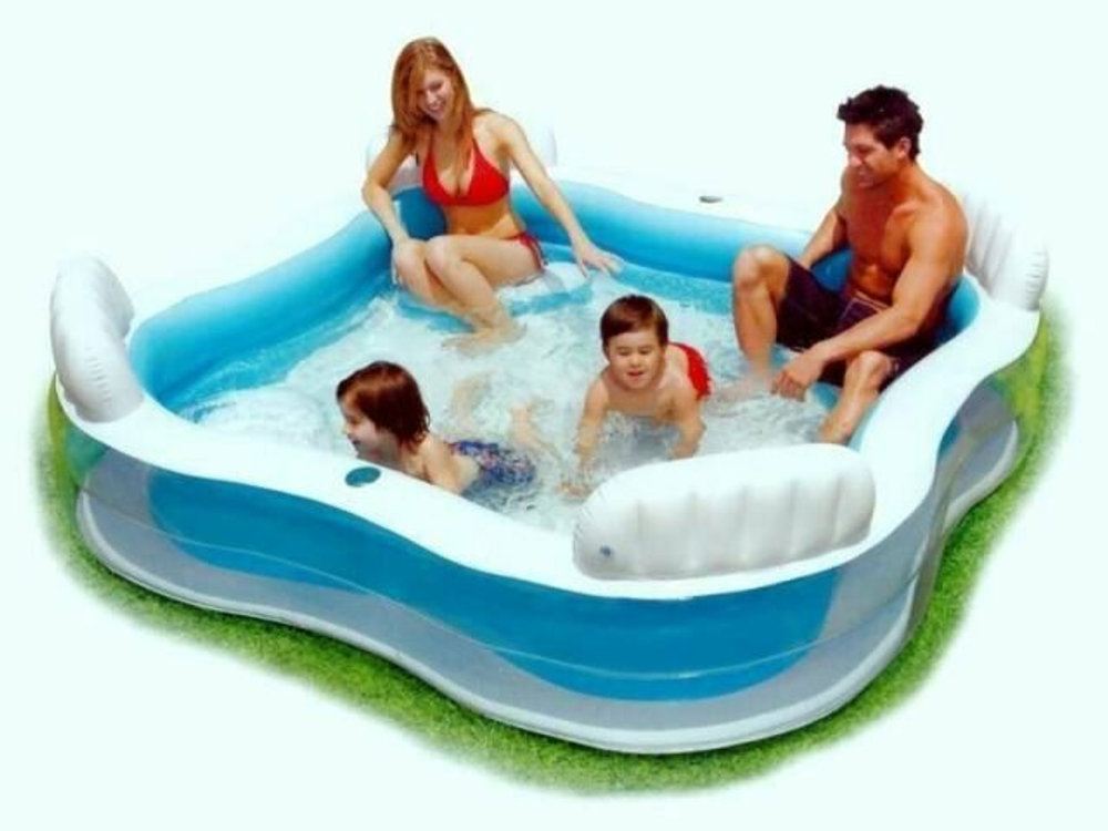 Бассейн надувной Intex 56475 Swim Center Family Lounge 229х229х66 см / Квадратный бассейн Интекс с сиденьями и спинками для дачи и отдыха