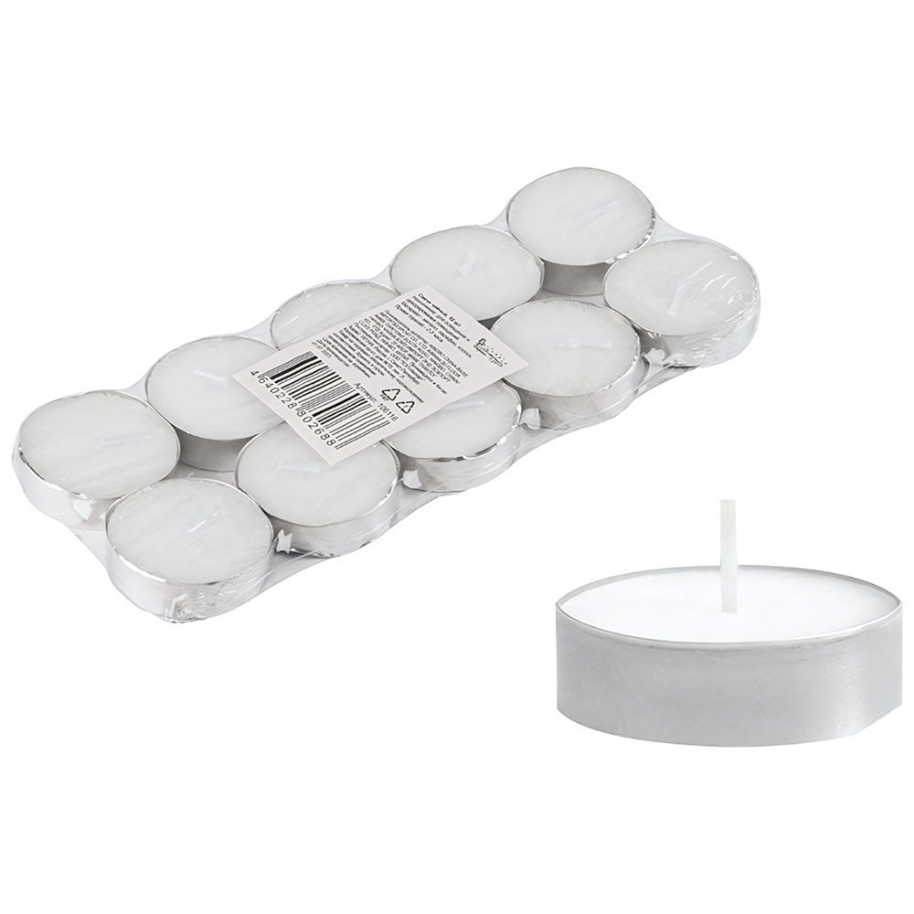 Свечи чайные 10шт, белые, парафин