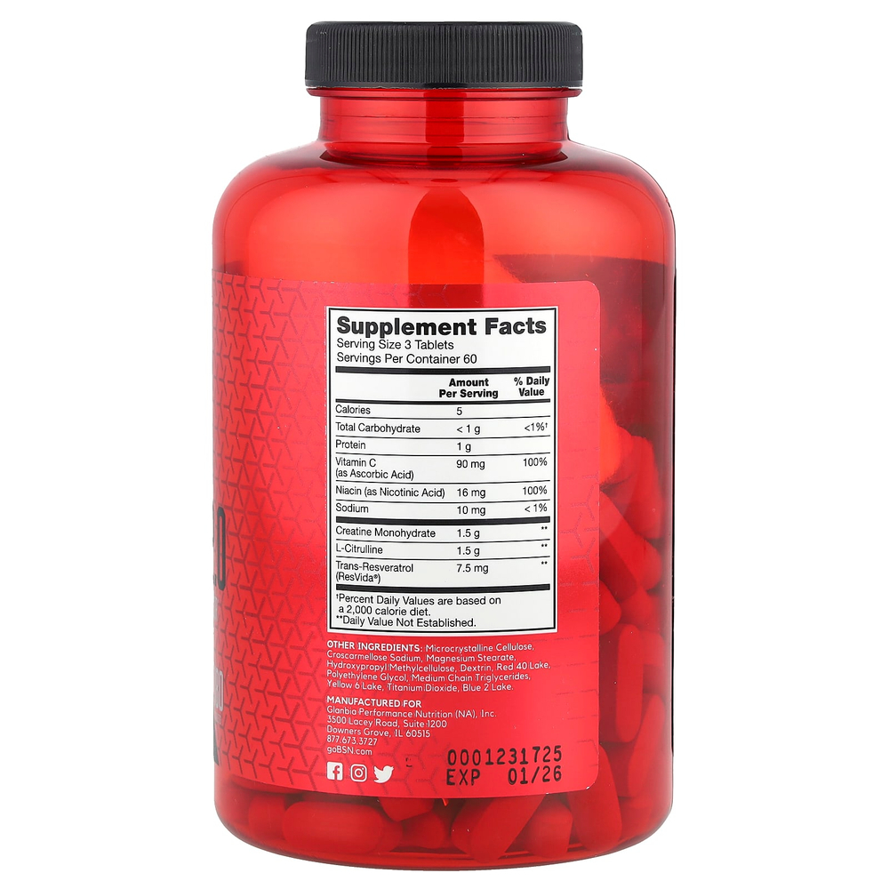 BSN, Nitrix 2.0, концентрированный прекурсор оксида азота, 180 таблеток