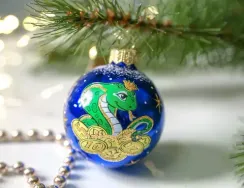 С29/3 Стеклянный шар Змея 60 мм., синий, Ёлочка
