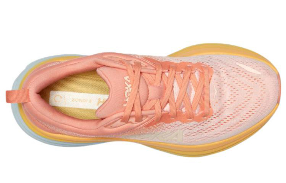 HOKA ONE ONE Bondi 8 lightweight fabric shock absorption, non-slip and wear-resistant low-cut casual running shoes women's orange yellow