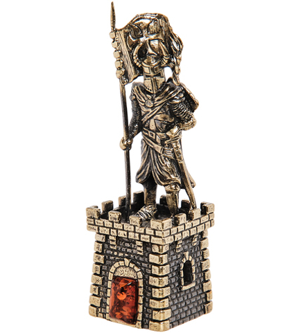 AM- 448 Колокольчик «Крепость с Рыцарем Знаменосцем» (латунь, янтарь)