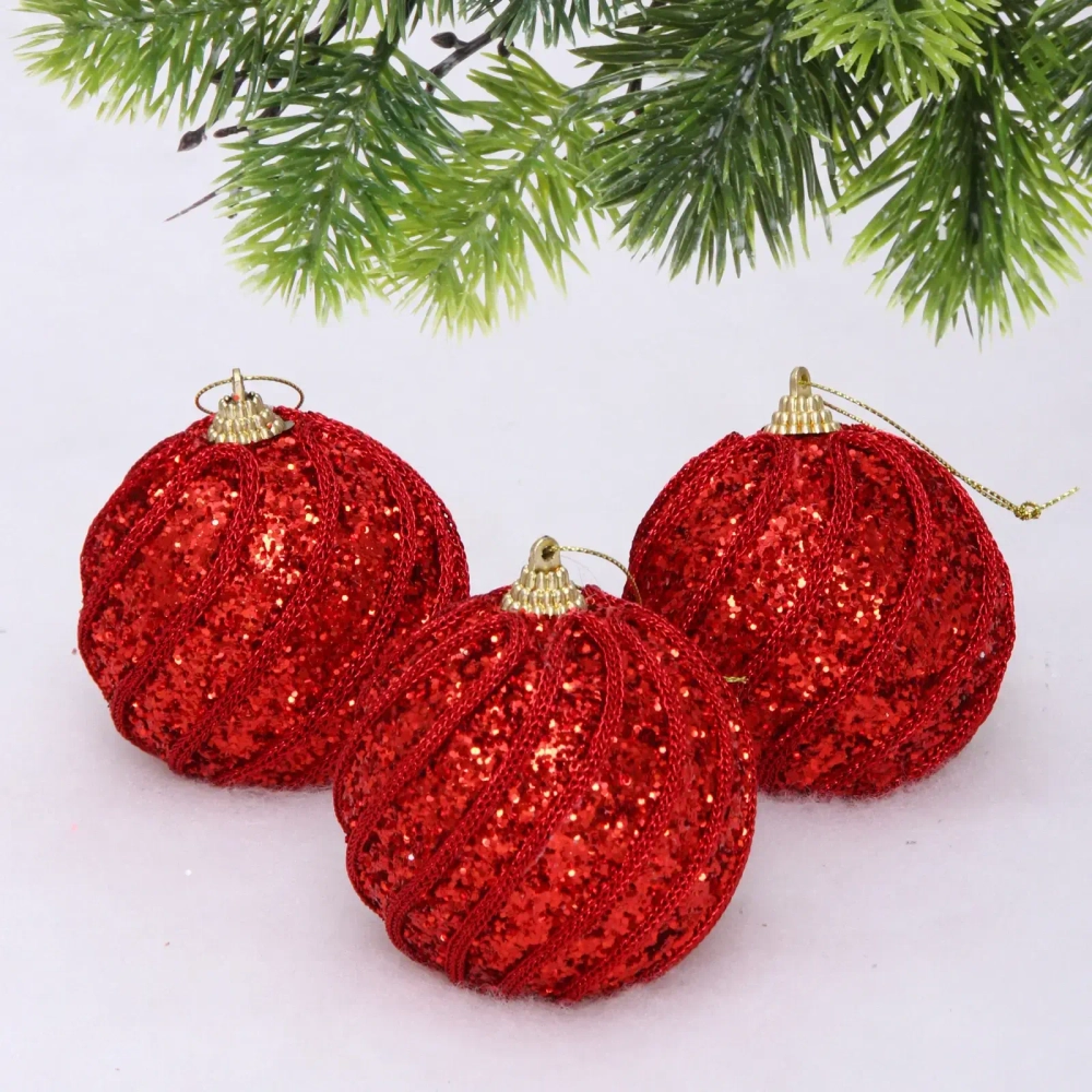 Новогодние шары «GLAME - Блестящий мир» 8 см (набор 3 шт), Красный