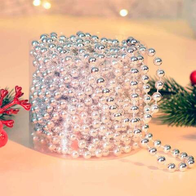 Цепь новогодняя 10м Шарик d0,6см, цвет серебро