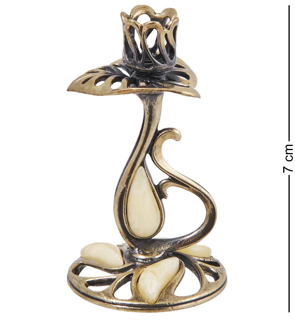 Народные промыслы AM-3273/1 Подсвечник «Кувшинка» (латунь, янтарь)