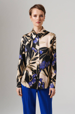 23154 Блузка женская (бежево-черный принт)