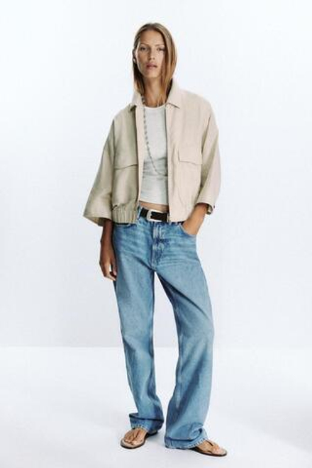 ZARA КУРТКА САФАРИ ИЗО ЛЬНА, ПЕСОЧНЫЙ