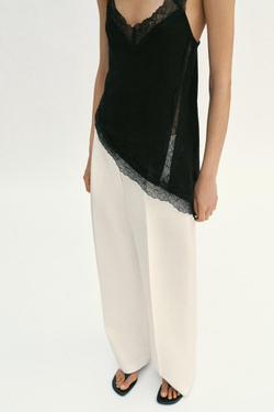 ZARA АСИММЕТРИЧНЫЙ ТОП В СТИЛЕ РУСТИК С КРУЖЕВОМ, ЧЕРНЫЙ