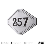 Номерок на дверь квартиры 257, для кабинета, офиса, шильдик 9 х 7 см, серебристый, Айдентика Технолоджи