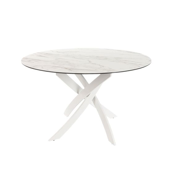 Круглый обеденный стол 1138-Ø120 из мраморной керамики и белой стали