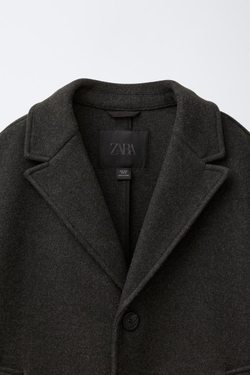 ZARA ДЛИННОЕ ПАЛЬТО ИЗ СИНТЕТИЧЕСКОЙ ШЕРСТИ, АНТРАЦИТОВО-СЕРЫЙ