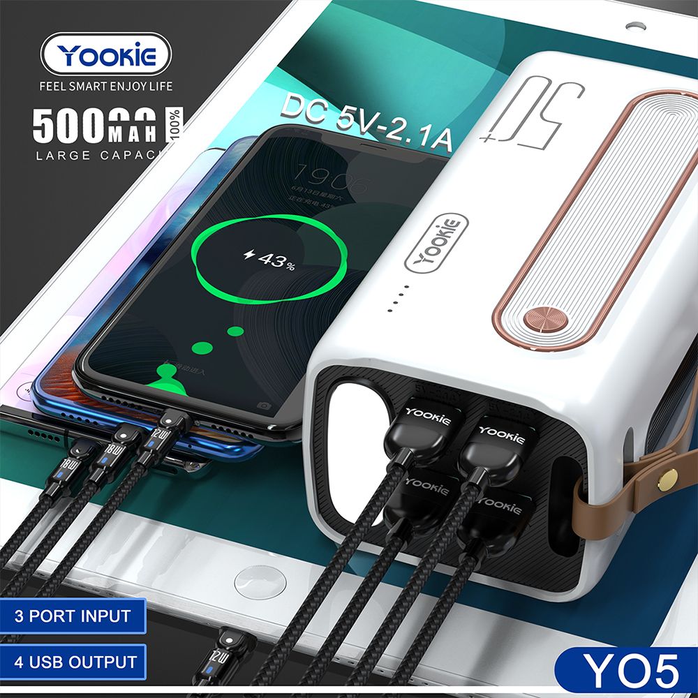 Power Bank YOOKIE YO5 4 Ports Fast Charging With Flashlight (50000mah)