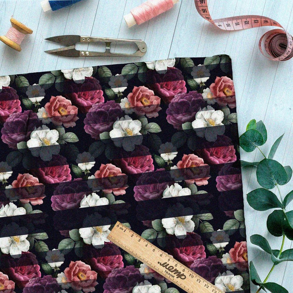 Ткань дюспо маслом нарисованные цветы под тенью