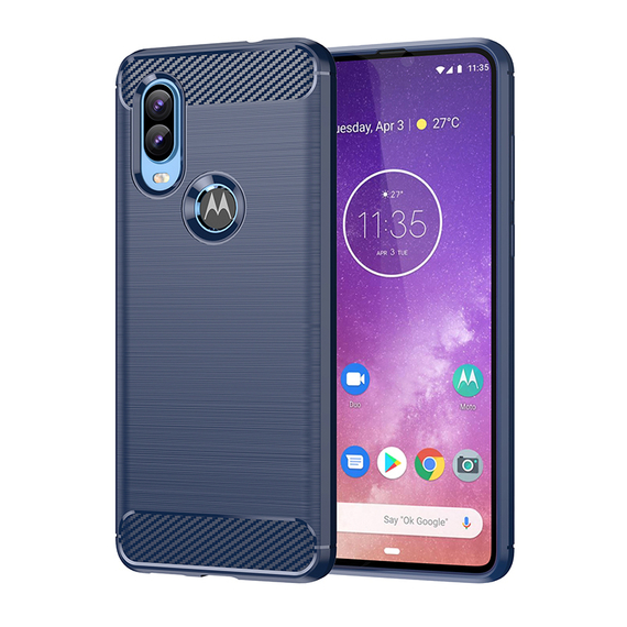 Мягкий защитный чехол синего цвета на смартфон Motorola Moto P50, серия Carbon от Caseport