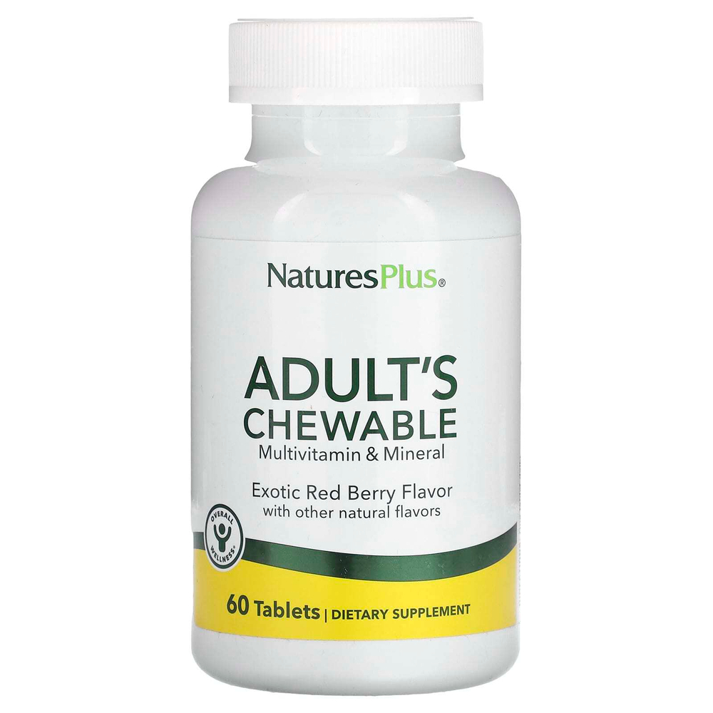 NaturesPlus, Жевательные мультивитамины и минералы для взрослых, экзотические красные ягоды, 60 таблеток