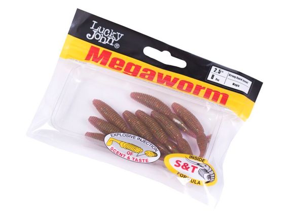 Виброхвосты съедобные LJ Pro Series MegaWorm 2,5in (6,35 см), цв. S14, 8 шт.