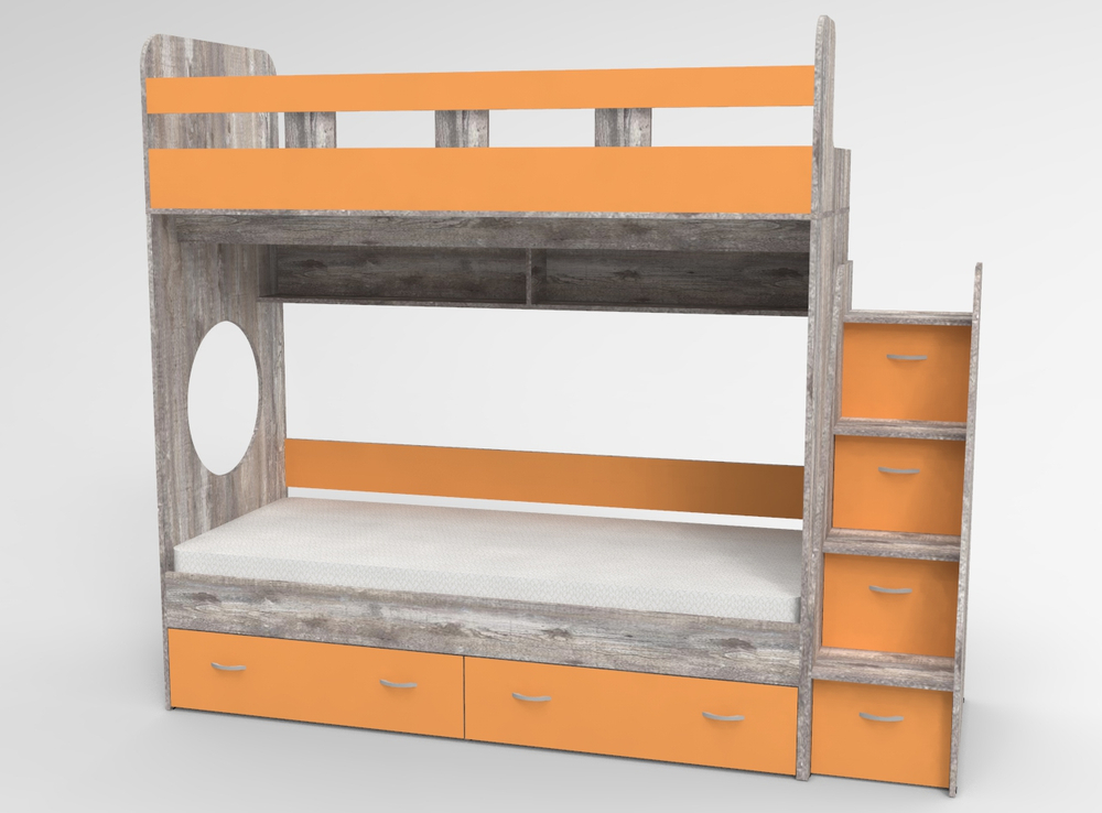 Двухъярусная кровать КарИВи Юниор 1 80х190 Бетон Оранжевый