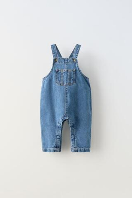 ZARA ДЖИНСОВЫЙ КОМБИНЕЗОН С КАРМАНОМ, ВЫЦВЕТШИЙ СИНИЙ
