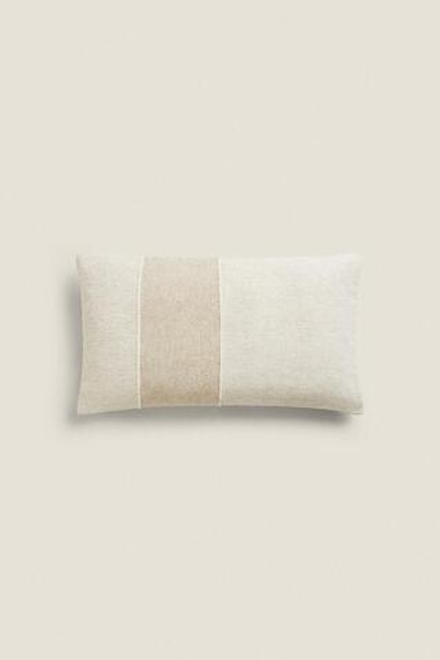 ZARA HOME ЧЕХОЛ ДЛЯ ДЕКОРАТИВНОЙ ПОДУШКИ С ВЫШИВКОЙ В ПОЛОСКУ, СВЕТЛО-БЕЖЕВЫЙ