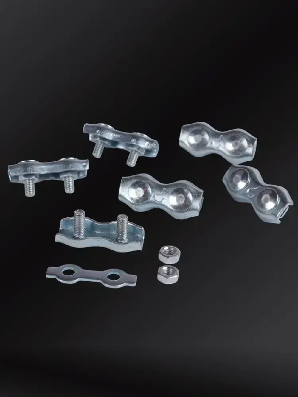 Зажим для троса 2 мм Дуплекс (Duplex) стальной оцинкованный плоский, комплект 6 штук