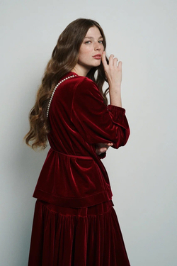 Рубашка на запах из бархата, "Вишневый пунш"