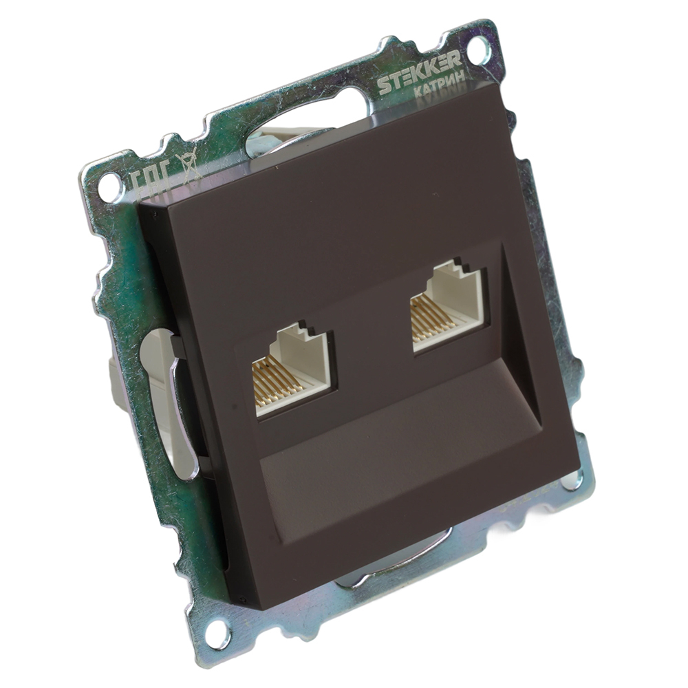 Розетка компьютерная 2-местная RJ-45 (механизм) STEKKER GLS00-7109-04, серия Катрин, шоколад 50006