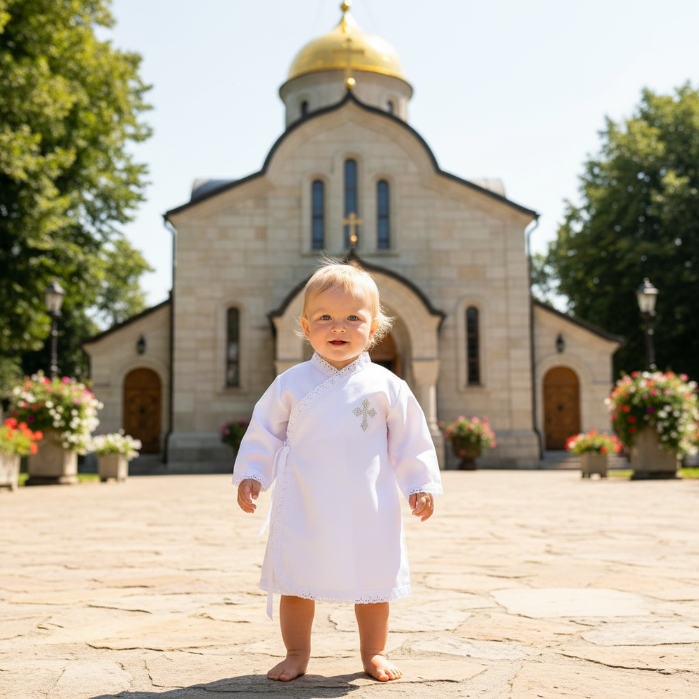 Крестильную Рубашку "Небесный Свет"