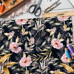 Ткань дюспо маслом нарисованные цветы, листва и клевер