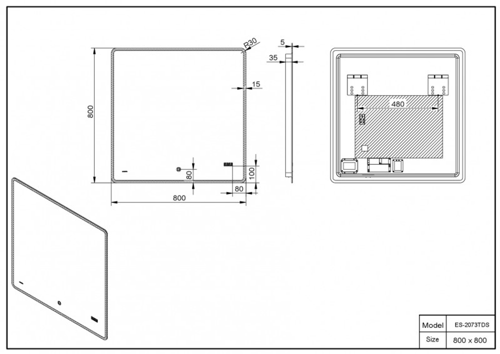 Зеркало со встроенной подсветкой ES-2073 TDS Esbano 80x80x5