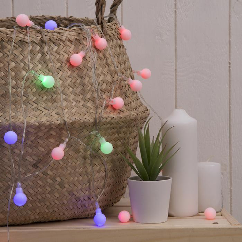 Гирлянда USB "Нить" 3 м с насадками "Шарики" прозрачная нить, 20 LED, мульти, фиксинг