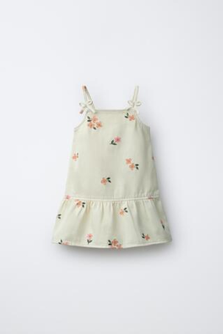 ZARA ПЛАТЬЕ ИЗ САРЖИ С ЦВЕТОЧНОЙ ВЫШИВКОЙ, ЭКРЮ