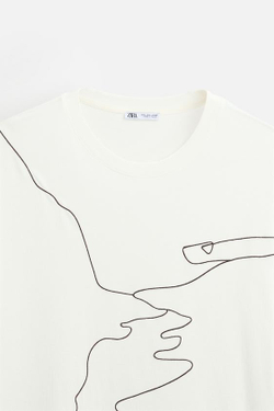 ZARA ФУТБОЛКА С КОНТРАСТНОЙ ВЫШИВКОЙ, БЕЛЫЙ