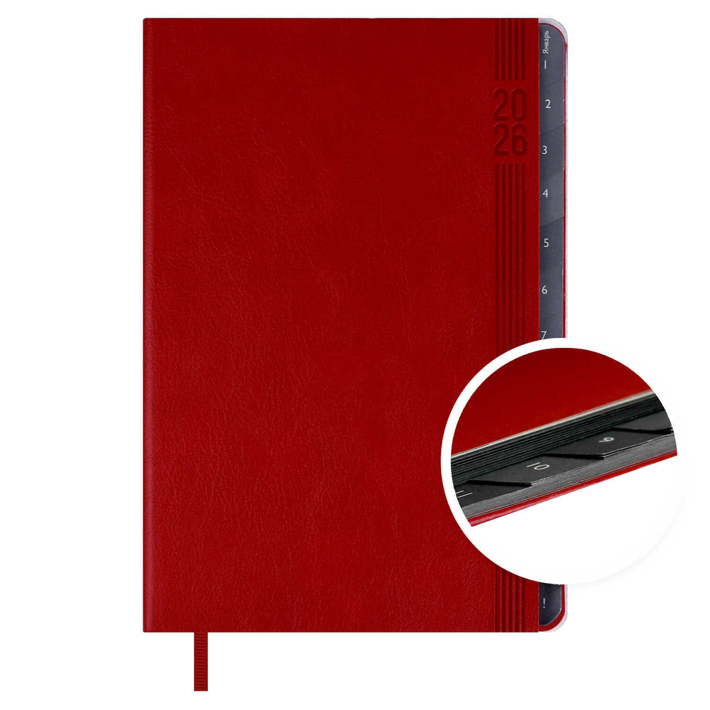 Еженедельник датированный 2026 ESCALADA, А5, 80 л., арт. 70335/ 15 БУЙВОЛ КРАСНЫЙ (кожзам: 149x211 мм, мягкий переплёт, материал обложки: искусственная кожа "Буйвол"; декор: блинтовое тиснение; способ крепления блока: ниткошвейный; вн. блок: 80 л., к
