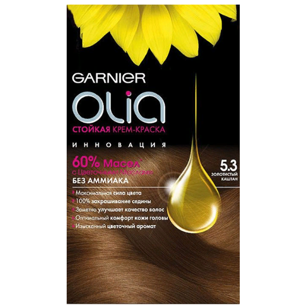 Garnier Краска для волос Olia, тон №5.3, Золотистистый каштан, 60/60 мл