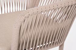 "Марсель" стул барный плетеный из роупа, каркас из стали белый муар, роуп бежевый круглый, ткань бежевая 15052