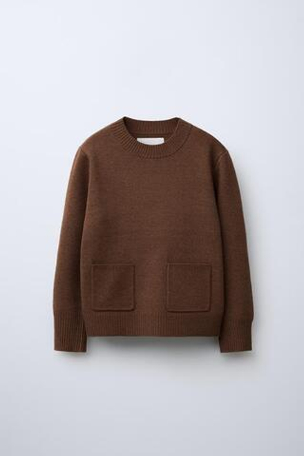 ZARA СВИТЕР С КАРМАНАМИ, КОРИЧНЕВЫЙ