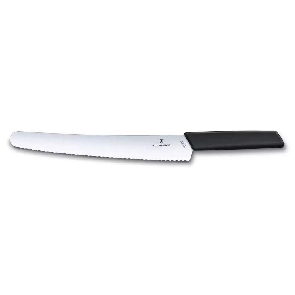 Victorinox - Нож Swiss Modern 26см, зубчатый, черный / артикул   6.9073.26WB  / GTIN 7613329150481