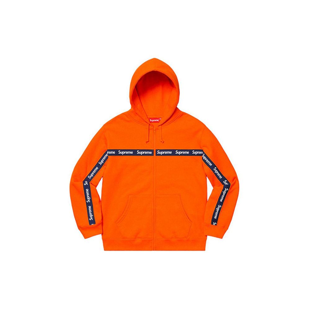 Supreme FW19 Week 9 Text Stripe Zip Up Hooded Sweatshirt