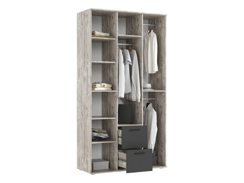 Шкаф для одежды распашной с полками и штангой 4 створки Браш Графит/Дуб Юкон 160х 51х 223 см