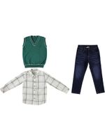 жилетка с рубашкой и джинсами