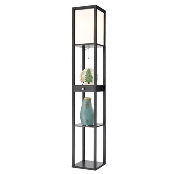 8092/1F COMFI LN25 361 черный/белый, дерево/текстиль Торшер Е27 1*60W 220V PRACTIC
