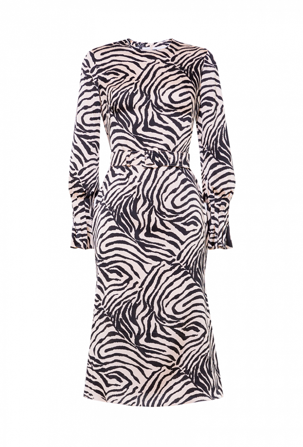 Платье шёлковое, юбка-годе бежевое с черным рисунком 04-06-22 SS