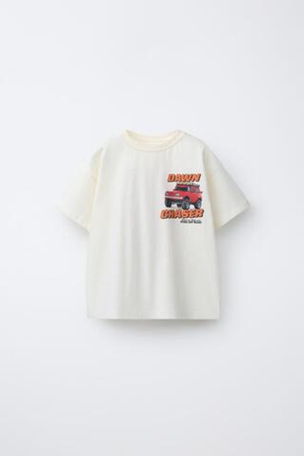 ZARA ФУТБОЛКА С ПРИНТОМ, ЭКРЮ