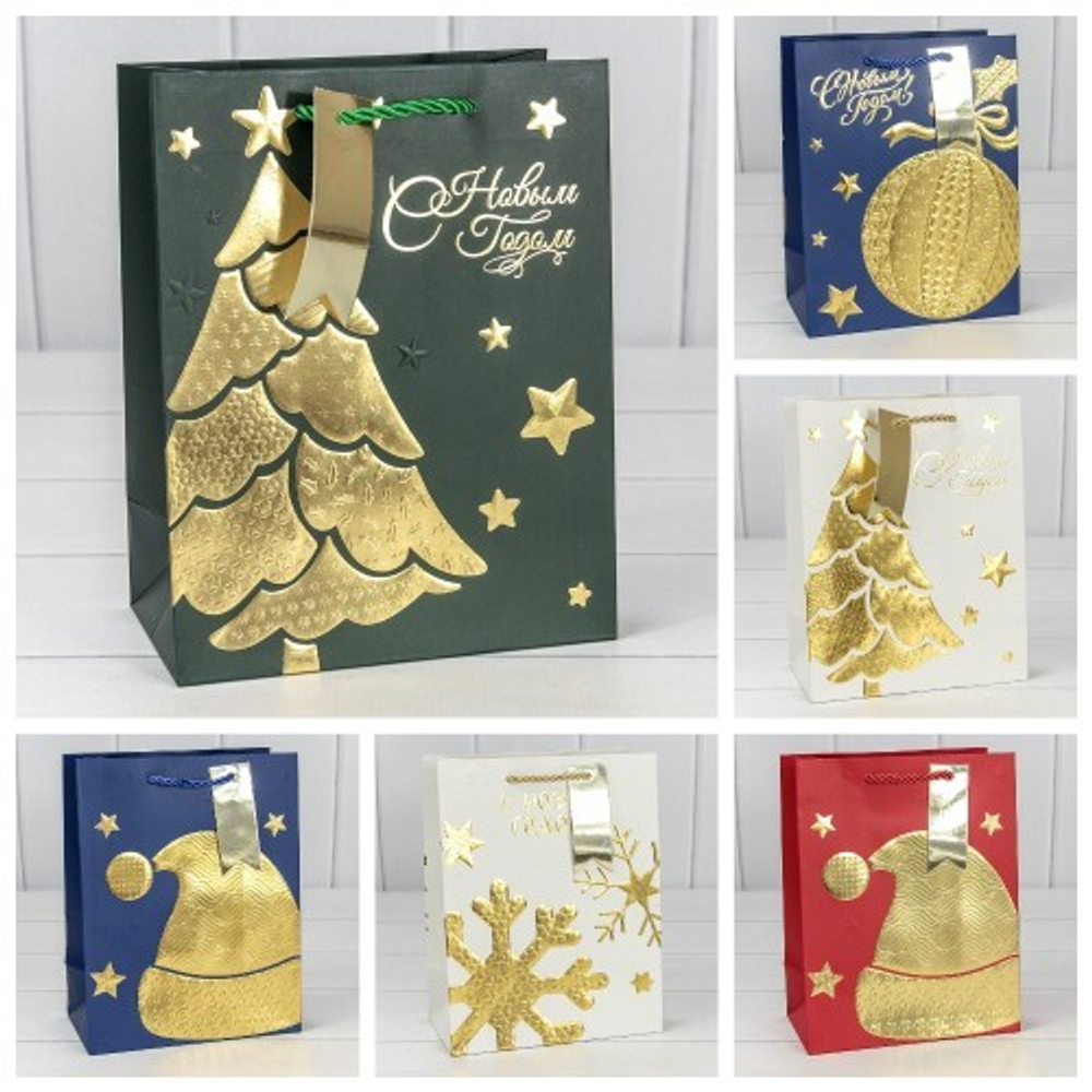 Пакет подарочный 18 х 23 х 10 см Набор 5 шт "Новый год" (Микс)