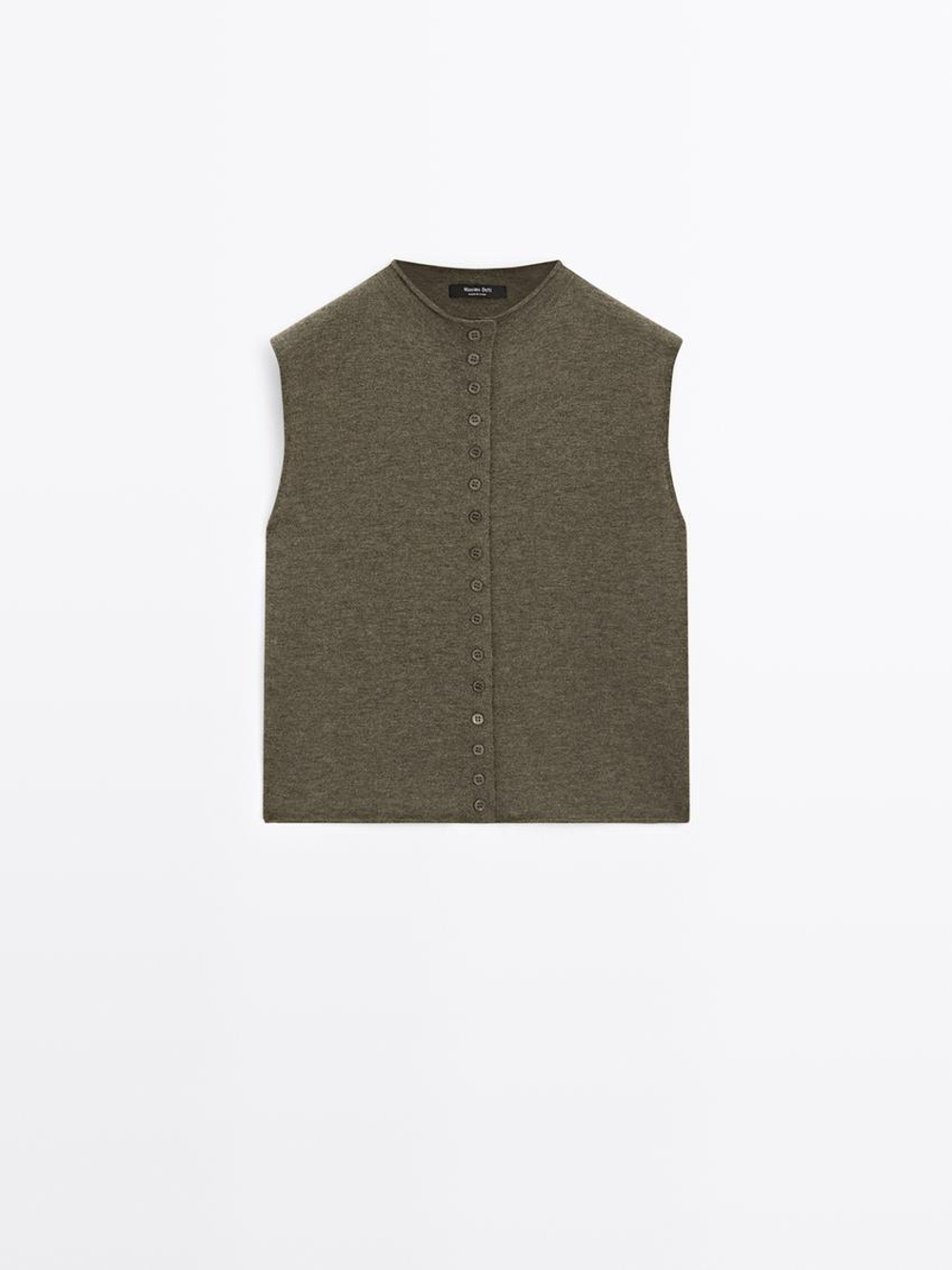 Massimo Dutti Укороченный трикотажный жилет из смесовой шерсти, зеленый